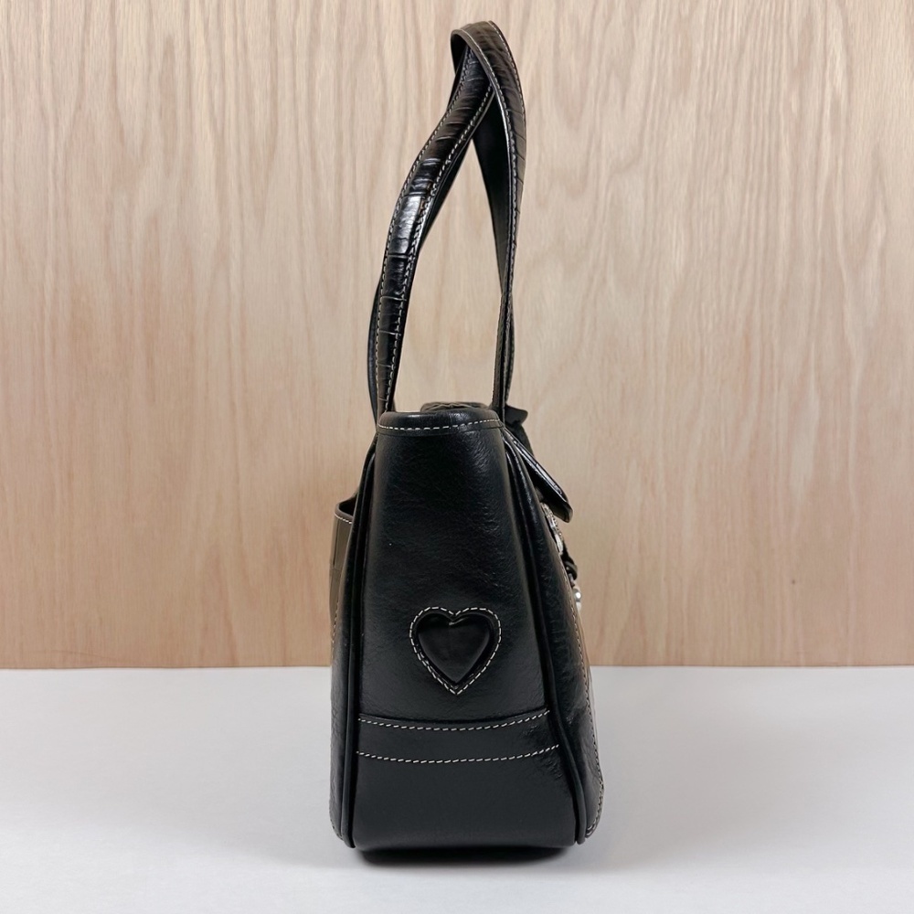 Brighton Black Leather Croc Embossed Shoulder Bag Heart Charm Tote Purse - Picture 7 of 16